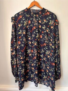 NWT Bloomchic Floral Lantern Sleeve Shirred Mock Neck Blouse Size 22-24